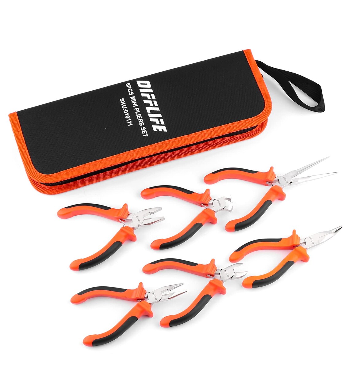 Mini Pliers Set,6-piece Needle Nose, Diagonal, Long Nose, Bent Nose, End Cutting and Linesman, for Jewelry, Making Crafts, Repairing Electronic Devices, with Pouch (6-Piece)